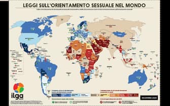 La mappa dell'Ilga sulla situazione dei diritti LGBTQ+ nel mondo, con i Paesi che hanno leggi pro o contro l'orientamento sessuale