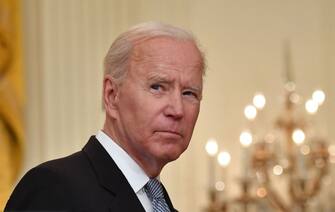 1232952905 TOPSHOT - US President Joe Biden delivers remarks on the COVID-19 response and the vaccination in the East Room at the White House in Washington, DC on May 17, 2021. (Photo by Nicholas Kamm / AFP) (Photo by NICHOLAS KAMM/AFP via Getty Images)