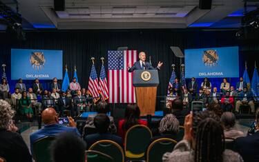 TULSA, OKLAHOMA - JUNE 01: U.S. President Joe Biden speaks at a rally during commemorations of the 100th anniversary of the Tulsa Race Massacre on June 01, 2021 in Tulsa, Oklahoma. President Biden stopped in Tulsa to commemorate the centennial of the Tulsa Race Massacre. May 31st of this year marks the centennial of when a white mob started looting, burning and murdering in Tulsa's Greenwood neighborhood, then known as Black Wall Street, killing up to 300 people and displacing thousands more. Organizations and communities around Tulsa continue to honor and commemorate survivors and community residents. (Photo by Brandon Bell/Getty Images)