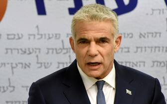 Chairman of the Yesh Atid Party, Yair Lapid, delivers a statement to the press in the Knesset, the Israeli Parliament, in Jerusalem, 31 May 2021. Leader of the Yemina party Bennett on 30 May announced he will form a coalition government with Yair Lapid's Yesh Atid.  ANSA/DEBBIE HILL / POOL