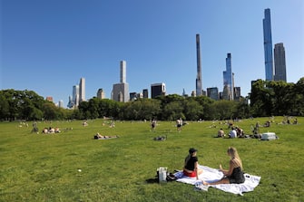 People relax and take part in activities in Sheep Meadow in Central Park on a sunny day in New York, New York, USA, 14 May 2021. ANSA/Peter Foley