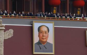 La gigantografia di Mao Zedong mostrata al centenario del Partito comunista cinese, a Pechino