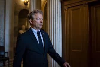 Senator Rand Paul, a Republican from Kentucky, departs following a vote in the U.S. Capitol in Washington, D.C., U.S., on Tuesday, Aug. 3, 2021. The Senate majority leader's plan to pass a $550 billion infrastructure bill this week hit a potential obstacle from a surprising source when a key Republican announced he tested positive for Covid-19 and would quarantine for 10 days. Photographer: Al Drago/Bloomberg via Getty Images