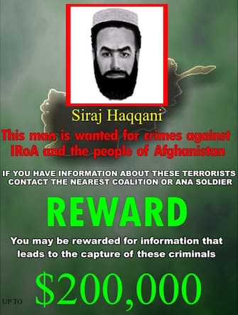 epa02258592 (FILE) A file handout image released by Bagram Air Base in Kabul in 2007 shows a wanted poster with picture of Siraj-ud-din Haqqani, leader of the Haqqani group faction of Taliban militants. According to media reports, the US Treasury Department on 22 July 2010 placed the Haqqani network among the groups promoting terrorism and froze the assets of its emissary Nasiruddin Haqqani along with those of two other Taliban leaders. Treasury said Nasiruddin Haqqani is a key leader of that network; along with his brother Sirajuddin Haqqani, who was designated by the US in March 2008.  EPA/BAGRAM AIR BASE / HO  EDITORIAL USE ONLY/NO SALES