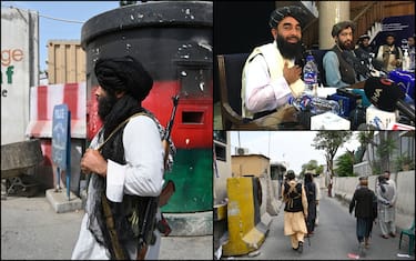 A sinistra, Zabihullah Mujahid, portavoce dei talebani
