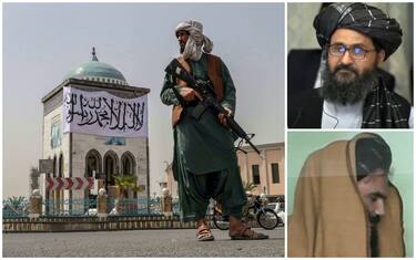 Leader talebani: in alto a destra Baradar, in basso a destra Haqqani