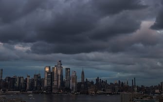 NEW YORK, NY - AUGUST 20: Huge clouds are seen over Manhattan on August 20, 2021 as the Tropical Storm Henri expected to arrive in New York City, United States on Sunday. (Photo by Tayfun Coskun/Anadolu Agency via Getty Images)