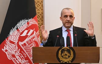 Vice President of Afghanistan Amrullah Saleh speaks during a function at the Afghan presidential palace in Kabul on August 4, 2021. (Photo by SAJJAD HUSSAIN / AFP) (Photo by SAJJAD HUSSAIN/AFP via Getty Images)