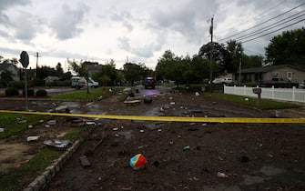 1234822072 HELMETTA, NJ - AUGUST 22: Tropical Storm Henri hit the town of Helmetta in New Jersey, United States on August 22, 2021. (Photo by Tayfun Coskun/Anadolu Agency via Getty Images)