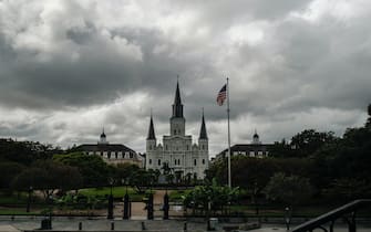 epa09434801 Clouds pass over Jackson Square in the relatively quiet French Quarter, the day before Hurricane Ida is scheduled to make landfall in New Orleans, Louisiana, USA, 28 August 2021. Hurricane Ida is expected to make landfall on the Louisiana coast on 29 August evening as a major hurricane with the Mississippi and Louisiana coastal areas preparing for storms surges, wind damage, and flooding. It is also making landfall on the 16 anniversary of Hurricane Katrina.  EPA/DAN ANDERSON