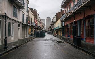NEW ORLEANS, LOUISIANA - AUGUST 29: The streets are empty in the French Quarter ahead of Hurricane Ida on August 29, 2021 in New Orleans, Louisiana. Residents of New Orleans continue to prepare as the outer bands of the hurricane begin to cut across the city. Ida is expected to make landfall as a Category 4 storm later today. (Photo by Brandon Bell/Getty Images)