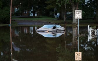 NEW JERSEY, USA - SEPTEMBER 2: Flooded streets are seen in the Town of Bound Brook in New Jersey, United States on September 2, 2021. The death toll on the US East Coast from the remnants of Hurricane Ida rose to 45 Thursday after the region was hit by record rains and dangerous floods. (Photo by Tayfun Coskun/Anadolu Agency via Getty Images)