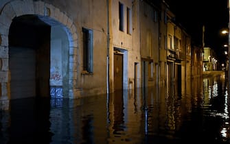 TOPSHOT - Flood waters are seen after heavy rain in Agen, southwestern France on September 8, 2021. (Photo by Philippe LOPEZ / AFP) (Photo by PHILIPPE LOPEZ/AFP via Getty Images)