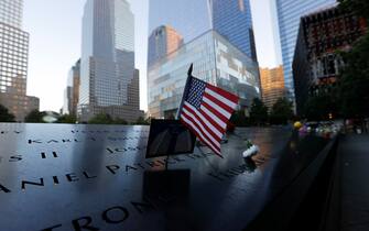 epa09460985 The 9/11 Memorial is seen on the 20th anniversary of the September 11 attacks in Manhattan, New York City, U.S., September 11, 2021.  EPA/MIKE SEGAR / POOL