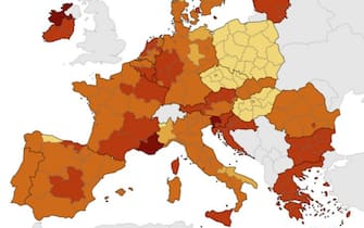 Cartina dell'Ecdc che fotografa l'incidenza dei casi di Covid-19 nei Paesi Ue
