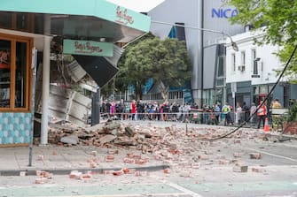 MELBOURNE, AUSTRALIA - SEPTEMBER 22: Damaged buildings (Betty's Burgers) following an earthquake are seen along Chapel Street  on September 22, 2021 in Melbourne, Australia. A magnitude 6.0 earthquake has been felt across south-east Australia. The epicentre of the quake was near Mansfield, Victoria with tremors felt as far away as Canberra, Sydney and Tasmania. (Photo by Asanka Ratnayake/Getty Images)