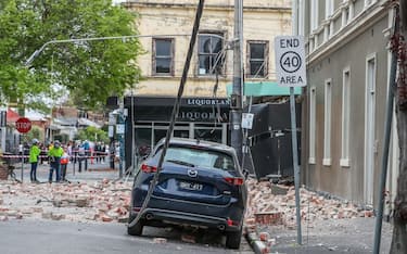 MELBOURNE, AUSTRALIA - SEPTEMBER 22: Damaged buildings along Chapel Street are seen following an earthquake on September 22, 2021 in Melbourne, Australia. A magnitude 6.0 earthquake has been felt across south-east Australia. The epicentre of the quake was near Mansfield, Victoria with tremors felt as far away as Canberra, Sydney and Tasmania. (Photo by Asanka Ratnayake/Getty Images)