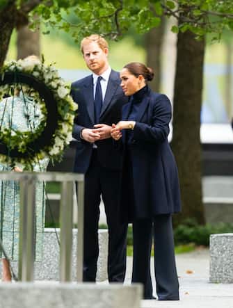 NEW YORK, NEW YORK - SEPTEMBER 23: Meghan Markle, Duchess of Sussex, and Prince Harry, Duke of Sussex, are seen at the World Trade Center on September 23, 2021 in New York City. (Photo by Gotham/GC Images)