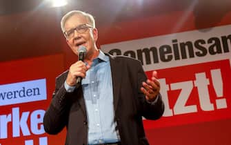 The parliamentary group co-leader and top candidate of Germany's left wing "Die Linke" (The Left) party Dietmar Bartsch speaks  after estimates were broadcast on television in Berlin on September 26, 2021 after the German general elections. (Photo by JAN ZAPPNER / AFP) (Photo by JAN ZAPPNER/AFP via Getty Images)