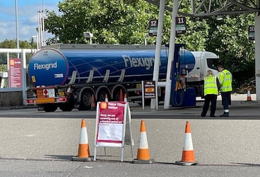 A tanker arrives at a closed Sainsbury's petrol station in Bristol. Picture date: Saturday September 25, 2021. (Photo by Ben Birchall/PA Images via Getty Images)