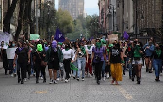 MEXICO CITY, MEXICO - SEPTEMBER 28: Demonstrators gather to march on the International Safe Abortion Day in Mexico City, Mexico on September 28, 2021. (Photo by Silvana Flores/Anadolu Agency via Getty Images)