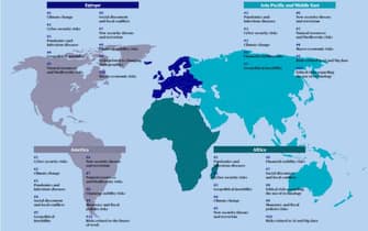 Classifica dei rischi emergenti secondo Axa divisa per continenti