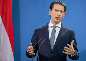 Austrian Chancellor Sebastian Kurz attends a joint press conference with German Chancellor Merkel at the Chancellery in Berlin, Germany, 31 August 2021. ANSA/ANDREAS GORA / POOL