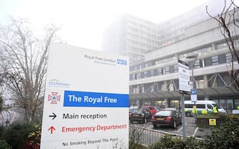 epa08869946 An exterior view of The Royal Free Hospital in London, Britain, 08 December 2020. Margaret Keenan, 90, became the first person in the UK to receive the Pfizer-BioNTech COVID-19 vaccine, and NHS hospitals across Britain will now start to roll out the Pfizer BioNTech COVID-19 vaccine, assisted by volunteers from the St John Ambulance and other organisations.  EPA/NEIL HALL