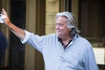 Steve Bannon, former U.S. President Donald Trump political strategist, departs from federal court in New York, U.S., on Thursday, Aug. 20, 2020. Bannon was arrested over his involvement in an online fundraising group that raised more than $25 million to help fund a wall on the U.S.-Mexico border. Photographer: Mark Kauzlarich/Bloomberg via Getty Images