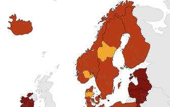 mappa ecdc paesi scandinavi in rosso