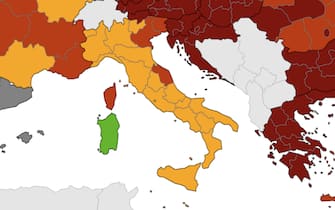Mappa dell'Italia con le zone arancioni
