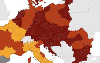 Mappa Ecdc sulle zone rosso scuro in Europa