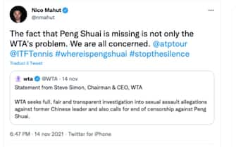 Il tweet di Nico Mahut per Peng Shuai