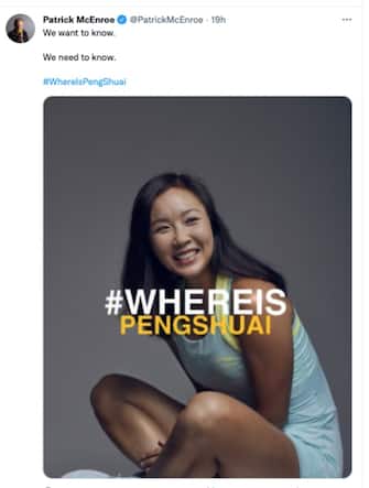 Patrick McEnroe's tweet for Peng Shuai