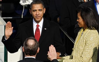 during the inauguration of Barack Obama as the 44th President of the United States of America on the West Front of the Capitol January 20, 2009 in Washington, DC. Obama becomes the first African-American to be elected to the office of President in the history of the United States.
