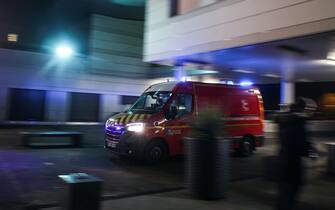 An ambulance arriving at the hospital in Calais, France