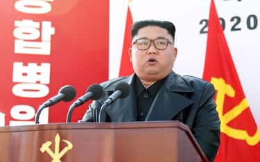 Le dictateur nord-corÃ©en Kim Jong-un lors de l'inauguration des travaux pour la construction de l'hÃ´pital gÃ©nÃ©ral de Pyongyang le 17 mars 2020, CorÃ©e du Nord. (Photo by API/Gamma-Rapho via Getty Images)