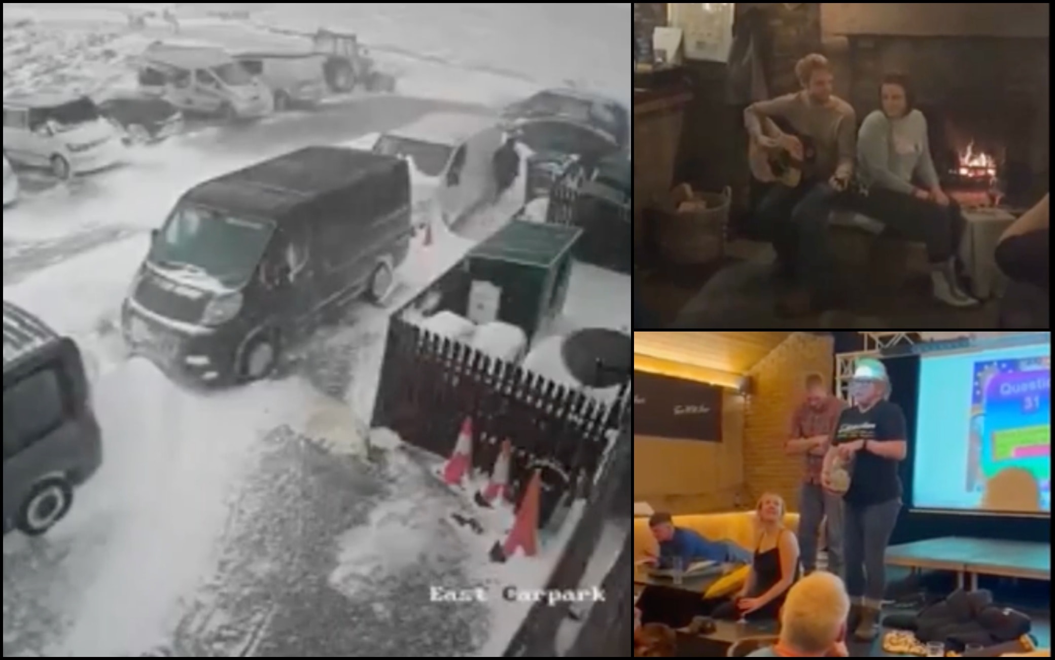 UK, 61 people stranded for two days at the Tan Hill Inn pub due to a snow storm.  VIDEO