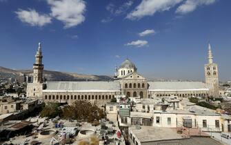 A picture shows the Umayyad Mosque in Damascus, on the eve of celebrations marking the birth of the Prophet Mohammed, known in Arabic as the "Mawlid al-Nabawi" holiday, on October 18, 2021. (Photo by LOUAI BESHARA / AFP) (Photo by LOUAI BESHARA/AFP via Getty Images)