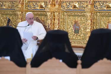 Pope Francis during a meeting with the Holy Synod at the Orthodox Cathedral in Nicosia, Cyprus, 3 December 2021. ANSA/ALESSANDRO DI MEO