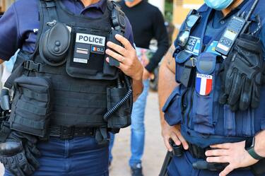 Menton, France - October 18, 2021: Police controls Traffic Speed and Noise. Law Enforcement, Municipale, Municipal, Polizei, force, Mandoga Media Germany (Photo by MANDOGA MEDIA/picture alliance via Getty Images)