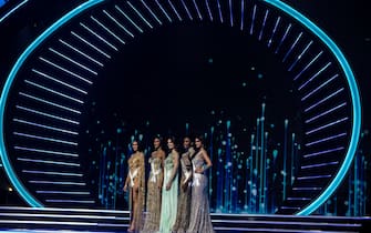 The Philippines' Beatrice Luigi Gomez, from left, Columbia's Valeria Ayos, Paraguay's Nadia Ferreira, South Africa's Lalela Mswane, and India's Harnaaz Sandhu pose as the top 5 contestants during the 70th Miss Universe pageant, Monday, Dec. 13, 2021, in Eilat, Israel.(Photo by Heidi Levine /Sipa Press).