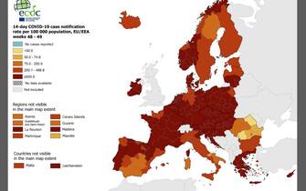 La mappa Ecdc che mostra l'incidenza