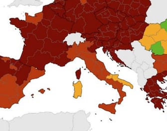 La mappa dell'Ecdc che mostra l'andamento della pandemia in Italia