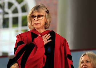 CAMBRIDGE, MA - JUNE 4: Writer Joan Didion receives an Honorary Doctor of Letters during commencement ceremonies June 4, 2009 in Harvard Yard in Cambridge, Massachusetts. Founded in 1636, this year marks the 358th year of graduation ceremonies at the university, considered the oldest in the nation. (Photo by Darren McCollester/Getty Images)