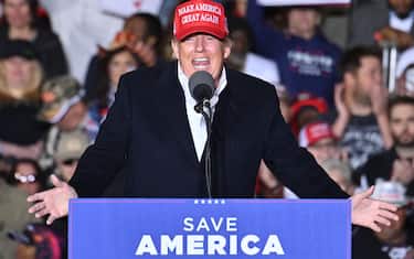 Former US President Donald Trump speaks during a rally at the Canyon Moon Ranch festival grounds in Florence, Arizona, southeast of Phoenix, on January 15, 2022, - Thousands of Donald Trump supporters gathered in Arizona on Saturday to hear a raft of speakers claim the 2020 US election was stolen, with the former president expected to take to the stage as the headline act. (Photo by Robyn Beck / AFP) (Photo by ROBYN BECK/AFP via Getty Images)