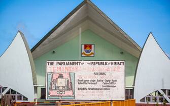 The Parliament of the Republic of Kiribati building in Ambo on South Tarawa in the central Pacific island nation of Kiribati on May 27, 2013. (Photo by Sara Medici/Getty Images)