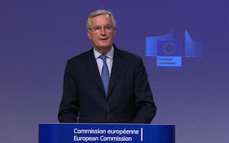 Screen grab of EU's chief negotiator Michel Barnier during a media briefing in Brussels, on the agreement of a post-Brexit trade deal. The UK and EU have reached a "fair and balanced" post-Brexit trade agreement, European Commission president Ursula von der Leyen has said.