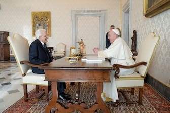 Italy, Rome, Vatican, 2021/12/16. Pope Francis received Italian President Sergio Mattarella in a private audience at the Vatican.Photograph by Vatican Media / Catholic Press Photo  . RESTRICTED TO EDITORIAL USE - NO MARKETING - NO ADVERTISING CAMPAIGNS.