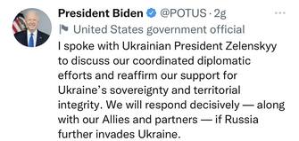Joe Biden ha parlato con il presidente Zelensky